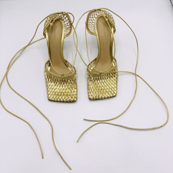 BOTTEGA VENETA Metallic leather-trimmed mesh pumps (Size 38.5) - Picture 5 of 16